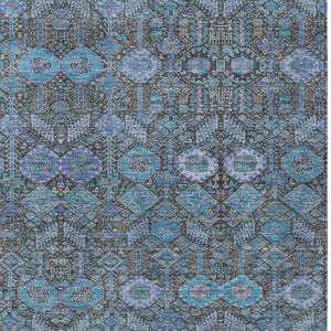 Homeroots 8' Runner Rug – Stylish Blue And Black Floral Design, Washable, Non-skid For Indoor And Outdoor Use 8' X 10' Polyester 564389