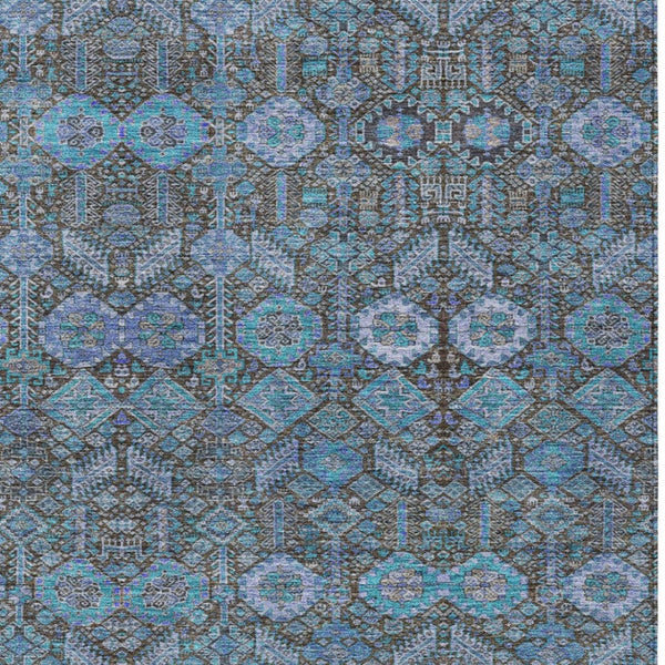 Homeroots 8' Runner Rug – Stylish Blue And Black Floral Design, Washable, Non-skid For Indoor And Outdoor Use 8' X 10' Polyester 564389