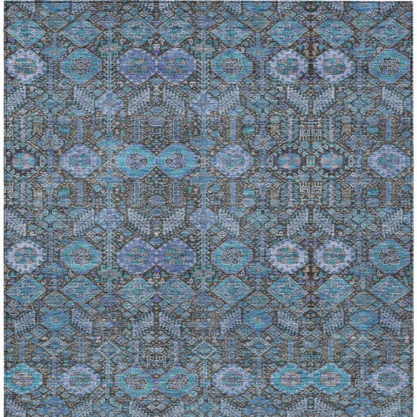 Homeroots 8' Runner Rug – Stylish Blue And Black Floral Design, Washable, Non-skid For Indoor And Outdoor Use 8' X 10' Polyester 564389