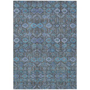 Homeroots 8' Runner Rug – Stylish Blue And Black Floral Design, Washable, Non-skid For Indoor And Outdoor Use 8' X 10' Polyester 564389