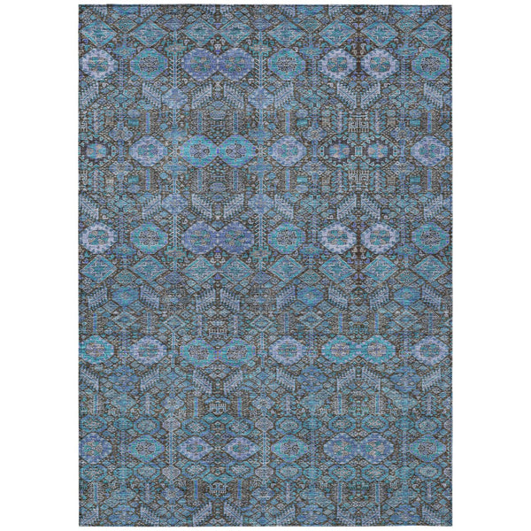 Homeroots 8' Runner Rug – Stylish Blue And Black Floral Design, Washable, Non-skid For Indoor And Outdoor Use 8' X 10' Polyester 564389