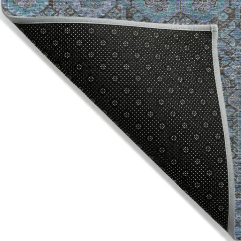 Homeroots 8' Runner Rug – Stylish Blue And Black Floral Design, Washable, Non-skid For Indoor And Outdoor Use 8' X 10' Polyester 564389