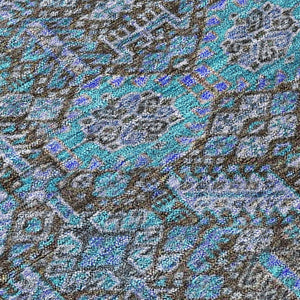 Homeroots 9' X 12' Blue And Coffee Floral Washable Non Skid Indoor Outdoor Area Rug Teal Polyester 564390
