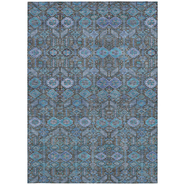 Homeroots 8' Runner Rug – Stylish Blue And Black Floral Design, Washable, Non-skid For Indoor And Outdoor Use 10' X 14' Polyester 564391