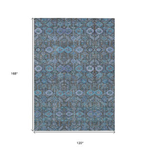 Homeroots 8' Runner Rug – Stylish Blue And Black Floral Design, Washable, Non-skid For Indoor And Outdoor Use 10' X 14' Polyester 564391