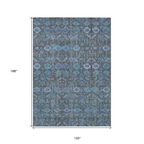 Homeroots 8' Runner Rug – Stylish Blue And Black Floral Design, Washable, Non-skid For Indoor And Outdoor Use 10' X 14' Polyester 564391