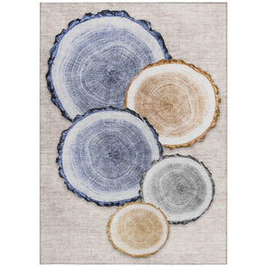 HomeRoots 5' Stylish Beige Blue and Gold Faux Bois Area Rug for Indoor and Outdoor Spaces, Washable Design 8' X 10' 564398