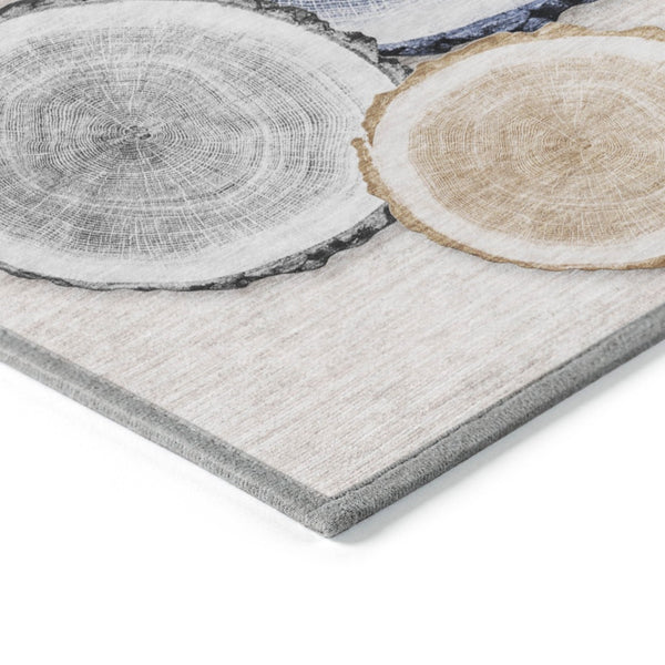HomeRoots 5' Stylish Beige Blue and Gold Faux Bois Area Rug for Indoor and Outdoor Spaces, Washable Design 9' X 12' 564399