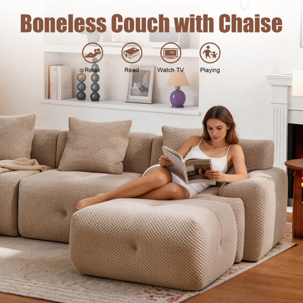 English Elm 104-taupe Modular Cloud Sectional Sofa with Ottoman Pineapple Lattice Fabric Lounge W5385P455475