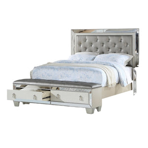 English Elm Glam Tufted Queen Bed with Mirrored Accents and Dual Underbed Storage Drawers for Luxe Bedrooms Grey,Silver 91 L x 10 W x 6 H B011S01993