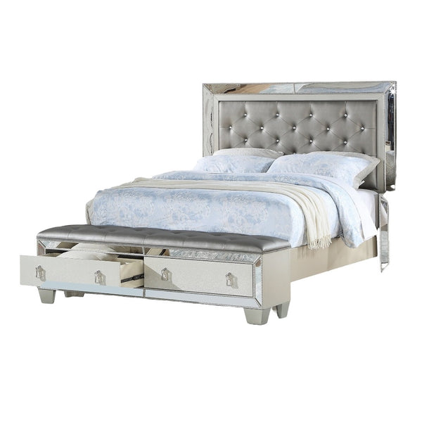 English Elm Glam Tufted Queen Bed with Mirrored Accents and Dual Underbed Storage Drawers for Luxe Bedrooms Grey,Silver 91 L x 10 W x 6 H B011S01993