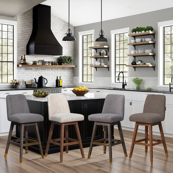 English Elm Ralena Gray Bouclé Swivel Bar Stool with Gray Oak Rubberwood Frame, 180° Swivel, Easy-Clean Upholstery B2736P268569