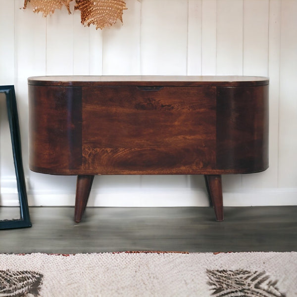English Elm Solid Mango Wood Blanket Box with Tapered Legs and Lift Top Hidden Storage B182P186290