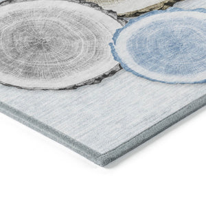 HomeRoots 5' Stylish Beige Blue and Gold Faux Bois Area Rug for Indoor and Outdoor Spaces, Washable Design 5' X 8' 564405