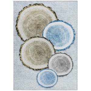 HomeRoots 5' Stylish Beige Blue and Gold Faux Bois Area Rug for Indoor and Outdoor Spaces, Washable Design 8' X 10' 564407