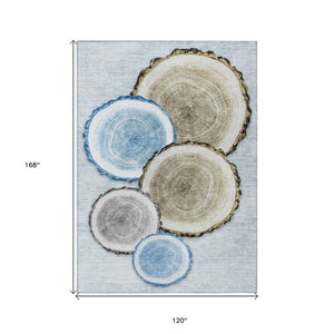 HomeRoots 5' Stylish Beige Blue and Gold Faux Bois Area Rug for Indoor and Outdoor Spaces, Washable Design 10' X 14' 564409