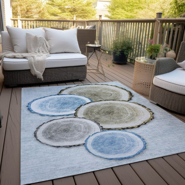 HomeRoots 5' Stylish Beige Blue and Gold Faux Bois Area Rug for Indoor and Outdoor Spaces, Washable Design 10' X 14' 564409