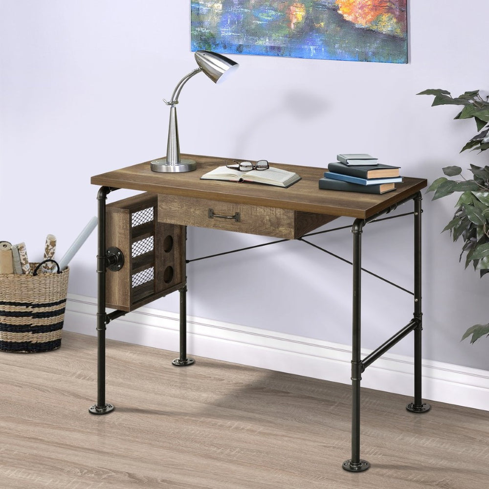 English Elm Weathered Oak And Black Writing Desk - Charming Home Office Furniture With Ample Storage Space B062P184540-GIGA