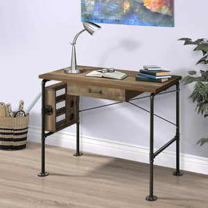 English Elm Weathered Oak And Black Writing Desk - Charming Home Office Furniture With Ample Storage Space B062P184540-GIGA