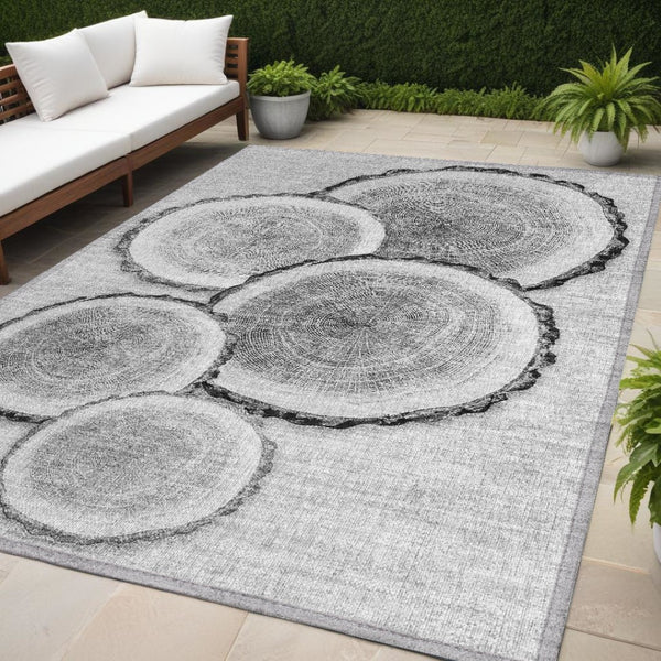 HomeRoots 5' Stylish Beige Blue and Gold Faux Bois Area Rug for Indoor and Outdoor Spaces, Washable Design 5' X 8' 564414