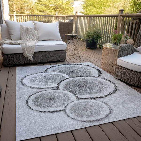 HomeRoots 5' Stylish Beige Blue and Gold Faux Bois Area Rug for Indoor and Outdoor Spaces, Washable Design 5' X 8' 564414