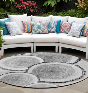 HomeRoots 5' Stylish Beige Blue and Gold Faux Bois Area Rug for Indoor and Outdoor Spaces, Washable Design 8' Round 564415