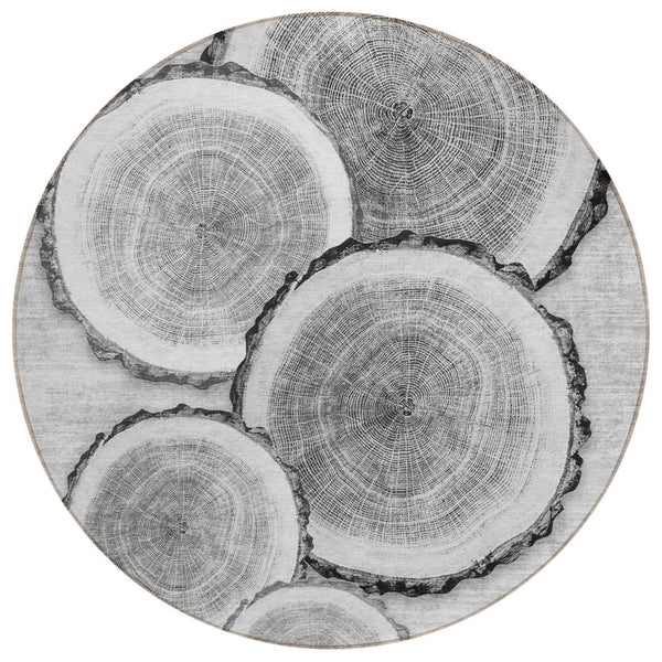 HomeRoots 5' Stylish Beige Blue and Gold Faux Bois Area Rug for Indoor and Outdoor Spaces, Washable Design 8' Round 564415