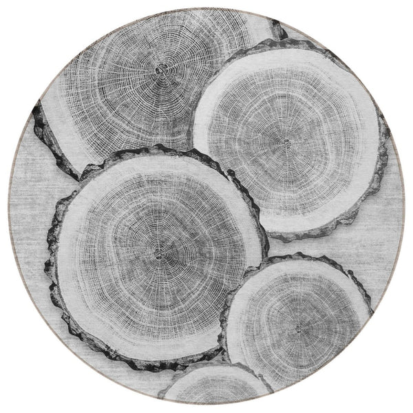 HomeRoots 5' Stylish Beige Blue and Gold Faux Bois Area Rug for Indoor and Outdoor Spaces, Washable Design 8' Round 564415