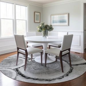 HomeRoots 5' Stylish Beige Blue and Gold Faux Bois Area Rug for Indoor and Outdoor Spaces, Washable Design 8' Round 564415