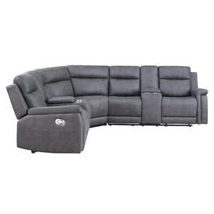 HomeRoots Gray Faux Leather Reclining Curved Corner Sectional with Console – Stylish Comfort for Any Space! 564419