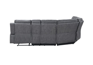 HomeRoots Gray Faux Leather Reclining Curved Corner Sectional with Console – Stylish Comfort for Any Space! 564419