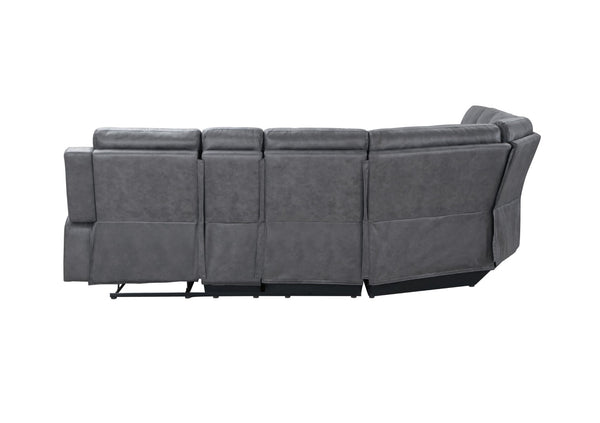 HomeRoots Gray Faux Leather Reclining Curved Corner Sectional with Console – Stylish Comfort for Any Space! 564419