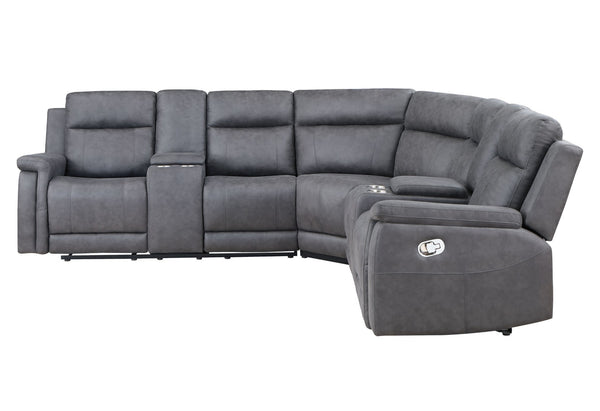 HomeRoots Gray Faux Leather Reclining Curved Corner Sectional with Console – Stylish Comfort for Any Space! 564419
