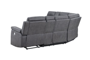 HomeRoots Gray Faux Leather Reclining Curved Corner Sectional with Console – Stylish Comfort for Any Space! 564419