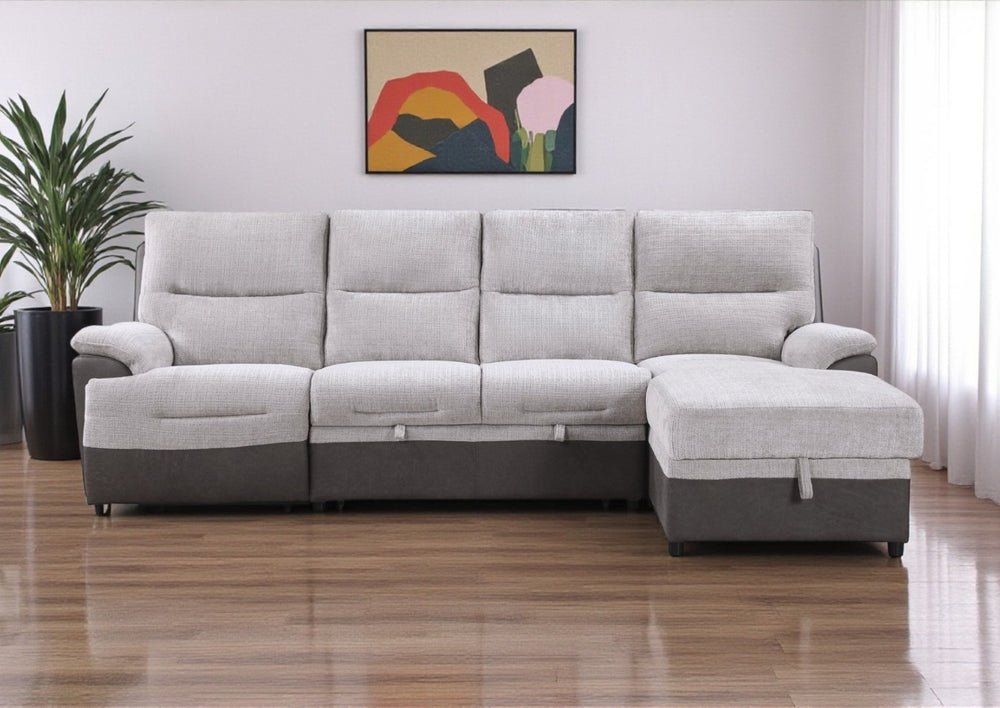 HomeRoots Beige L-Shaped Sleeper Sofa with Storage Chaise - Cozy 3-Piece Sectional for Living Rooms & Guests 564422
