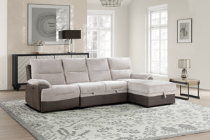 HomeRoots Beige L-Shaped Sleeper Sofa with Storage Chaise - Cozy 3-Piece Sectional for Living Rooms & Guests 564422