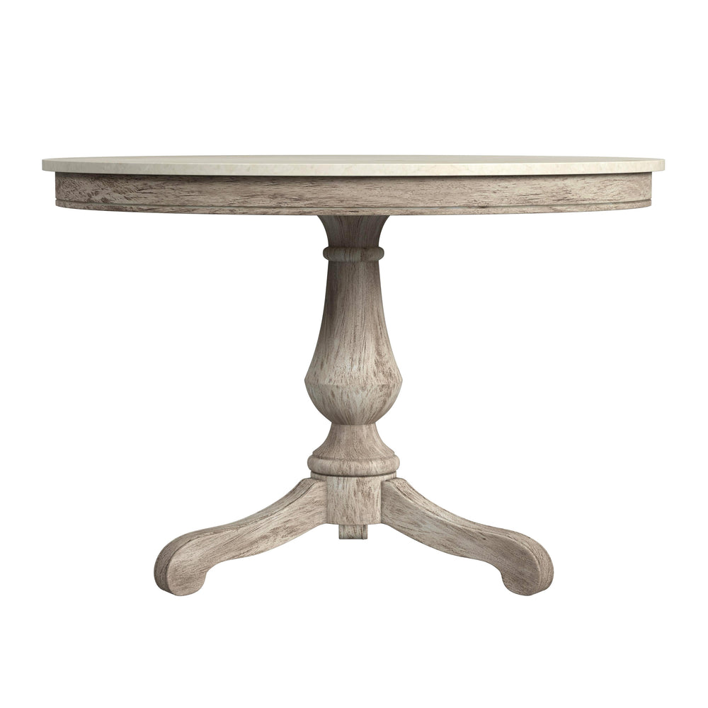 Butler Specialty Danielle Round Pedestal Dining Table With Stunning Marble Top – Elegant Farmhouse Charm Gray And White Marble,Mahogany Wood,Plywood 5644329-butler