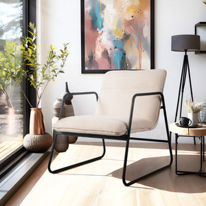 Homeroots 30" Beige And Black Upholstery And Metal Arm Chair   564435