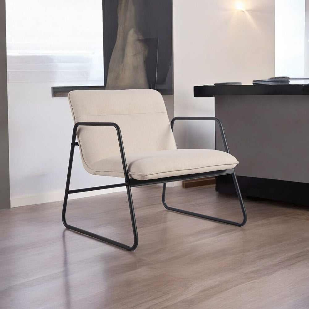 Homeroots 30" Beige And Black Upholstery And Metal Arm Chair   564435