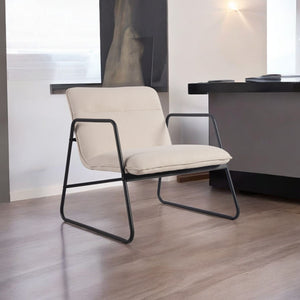 Homeroots 30" Beige And Black Upholstery And Metal Arm Chair   564435