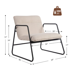 Homeroots 30" Beige And Black Upholstery And Metal Arm Chair   564435