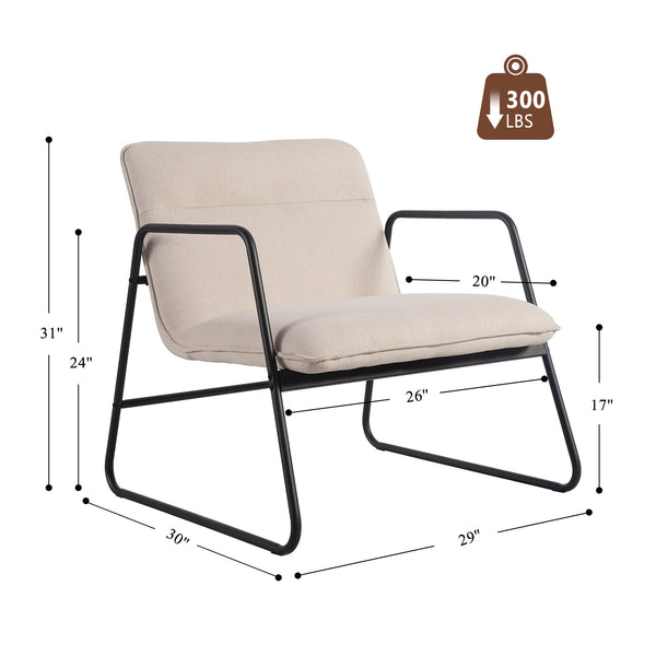 Homeroots 30" Beige And Black Upholstery And Metal Arm Chair   564435