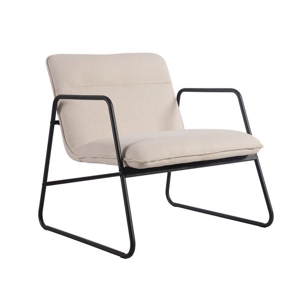 Homeroots 30" Beige And Black Upholstery And Metal Arm Chair   564435