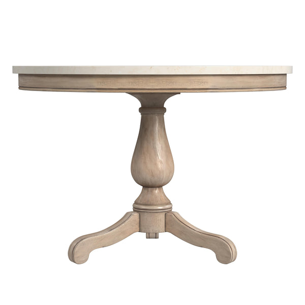 Butler Specialty Danielle Round Pedestal Dining Table With Stunning Marble Top – Elegant Farmhouse Charm Tan,Beige Marble,Mahogany Wood,Plywood 5644415-butler