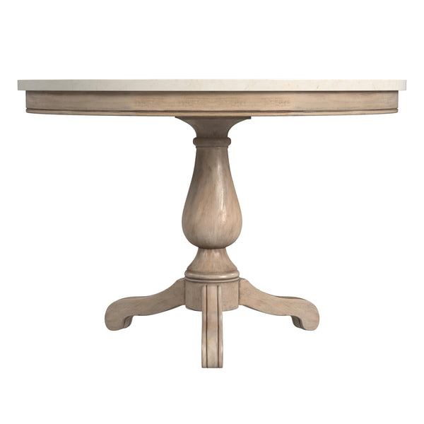 Butler Specialty Danielle Round Pedestal Dining Table With Stunning Marble Top – Elegant Farmhouse Charm Tan,Beige Marble,Mahogany Wood,Plywood 5644415-butler