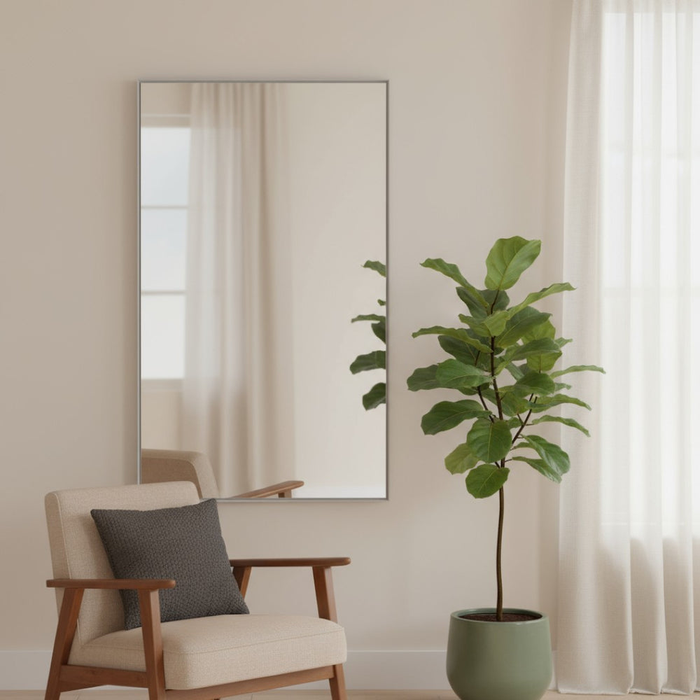HomeRoots 51" Silver Metal Leaning Mirror – Stylish Full-Length Reflection for Modern Spaces & Effortless Style 564444