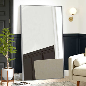 HomeRoots 59" Silver Metal Full-Length Mirror - Modern Design, Premium Glass & Leaning Mount for Any Room 564445