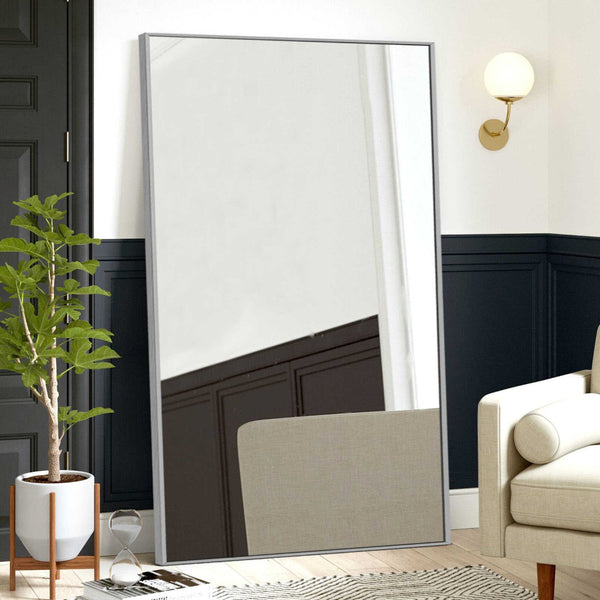HomeRoots 59" Silver Metal Full-Length Mirror - Modern Design, Premium Glass & Leaning Mount for Any Room 564445