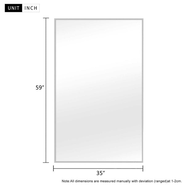 HomeRoots 59" Silver Metal Full-Length Mirror - Modern Design, Premium Glass & Leaning Mount for Any Room 564445