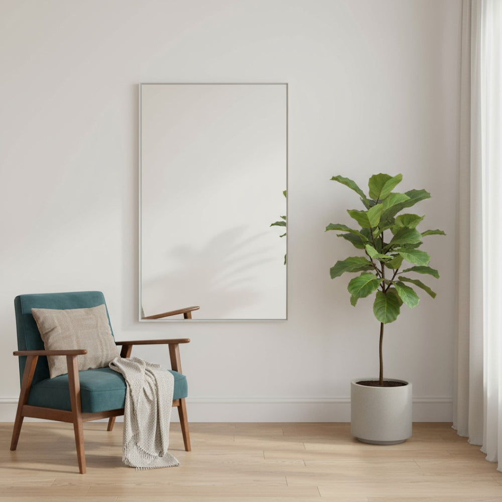 HomeRoots 59" Silver Metal Full-Length Mirror - Modern Design, Premium Glass & Leaning Mount for Any Room 564445